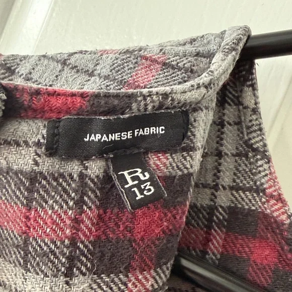 R13 Gothic Baby Doll Dress with Rings in Red/Blue Bleached Plaid M - Picture 8 of 10